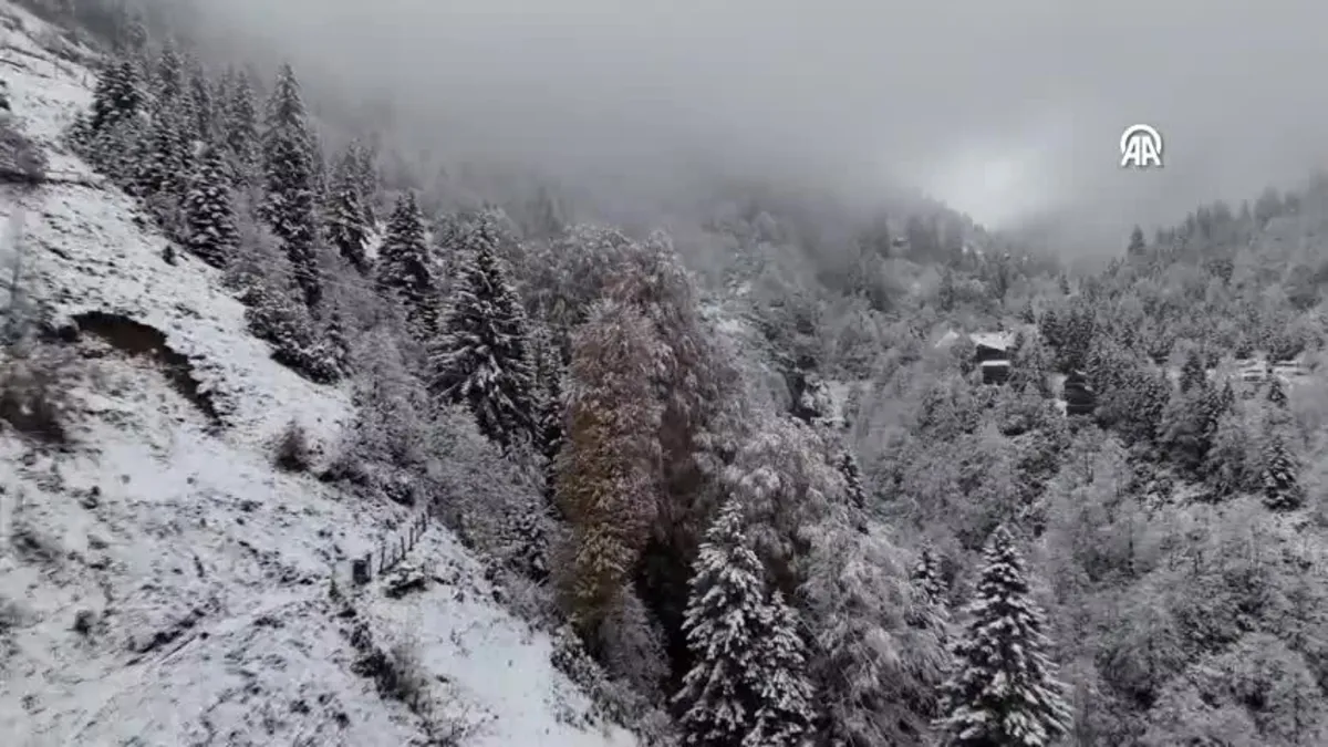 Rize'nin yüksek kesimlerine kar yağdı
