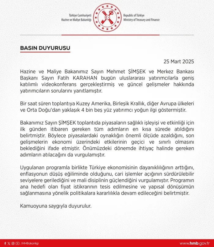 Bakan Şimşek'ten uluslararası yatırımcılara net mesaj! "Piyasalardaki oynaklık önemli ölçüde azaldı".