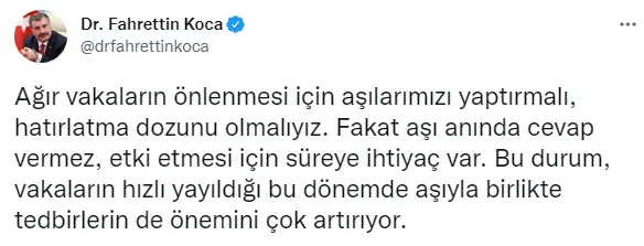 Son dakika: Sağlık Bakanı Fahrettin Koca'dan koronavirüs aşısı ve tedbir uyarısı - 1