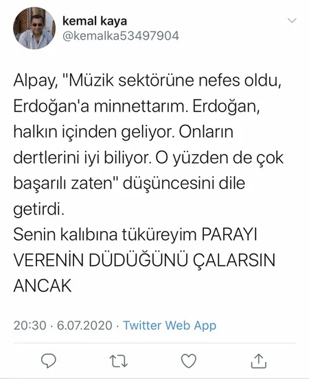 Usta sanatçı Alpay, Başkan Erdoğan’a teşekkür etti, linç edildi!