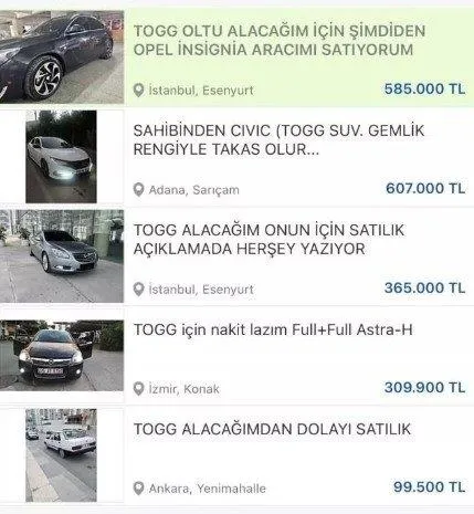 Vatandaşlar TOGG için harekete geçti! Yerli otomobil için araçlarını satışa çıkardılar
