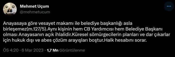 Belediye başkanları göreve devam ederken cumhurbaşkanı yardımcısı olabilir mi? Mehmet Uçum A Haber’de açıkladı: Anayasa’ya aykırı
