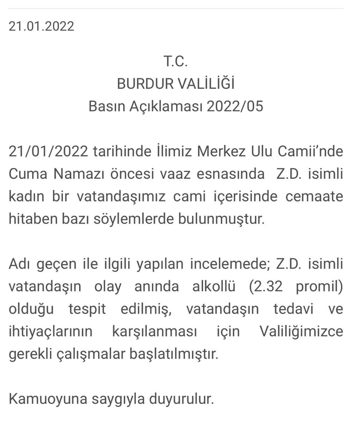 Son dakika: Burdur Valiliğinden camide açız diye bağıran kadın hakkında açıklama