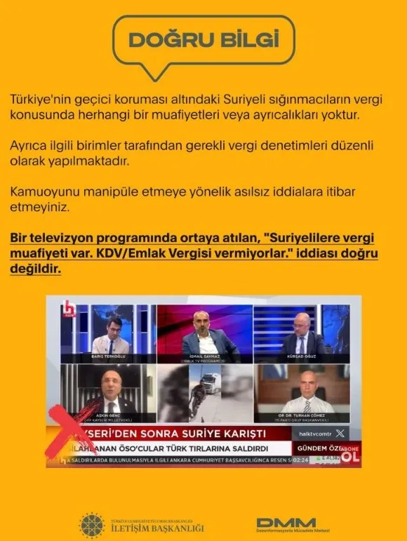 ’Suriyelilere vergi muafiyeti’ iddialarına yalanlama!