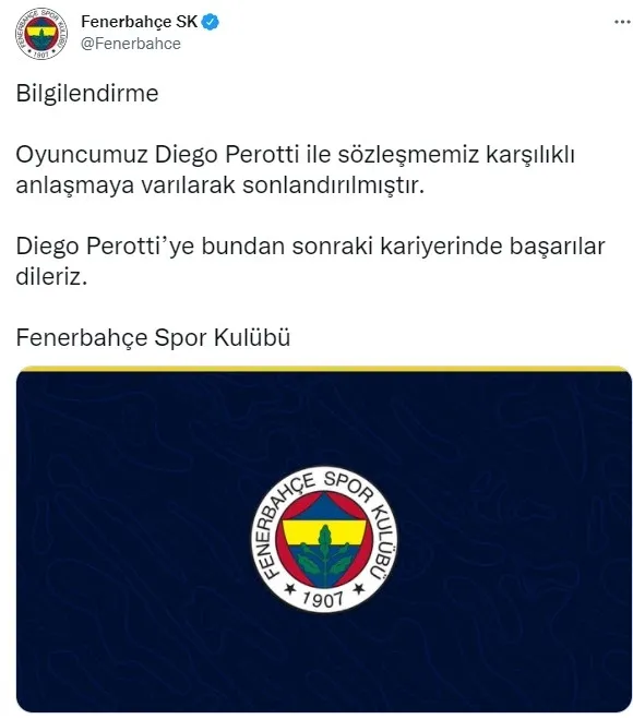 Son dakika: Fenerbahçe Diego Perotti ile yollarını ayırdı