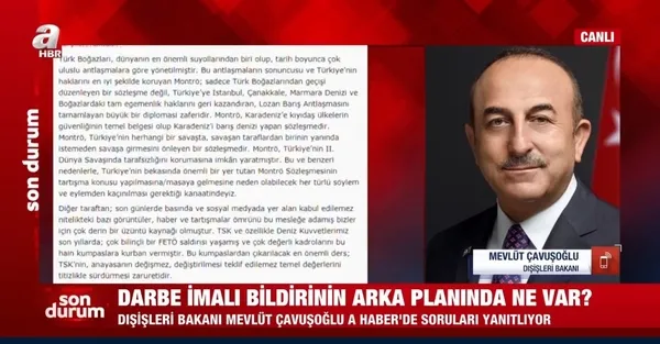 Dışişleri Bakanı Mevlüt Çavuşoğlu A Haber canlı yayınında açıkladı! Kanal İstanbul'un Montrö'ye etkisi var mı? - 1