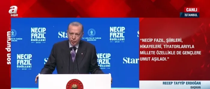 Başkan Erdoğan’dan Necip Fazıl Ödülleri’nde önemli açıklamalar