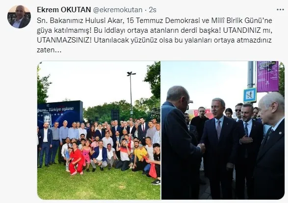Cumhuriyet ve TELE1’in Hulusi Akar 15 Temmuz törenine katılmadı iddiasına fotoğraflı yanıt