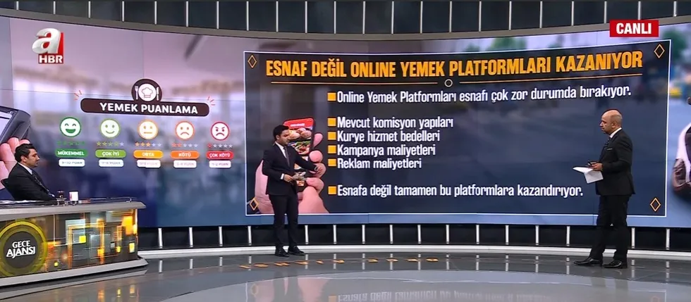 1782433603755.jpg Karataş, platform üzerindeki puanlama sisteminde esnafın kalitesi yerine vermiş olduğu reklam ücretinin etkili olduğunu belirtti. (Foto: A Haber - Ekran Görüntüsü)