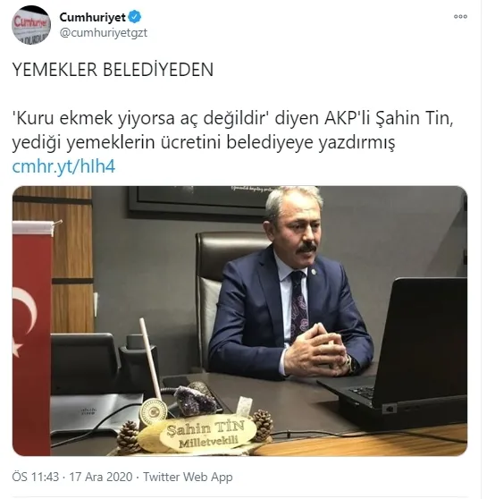 Sözcü - Cumhuriyet - T24 - Birgün’den ‘hayali yemek’ üzerinden yalan ittifakı | AK Partili Şahin Tin yalanı belgeleriyle çürüttü