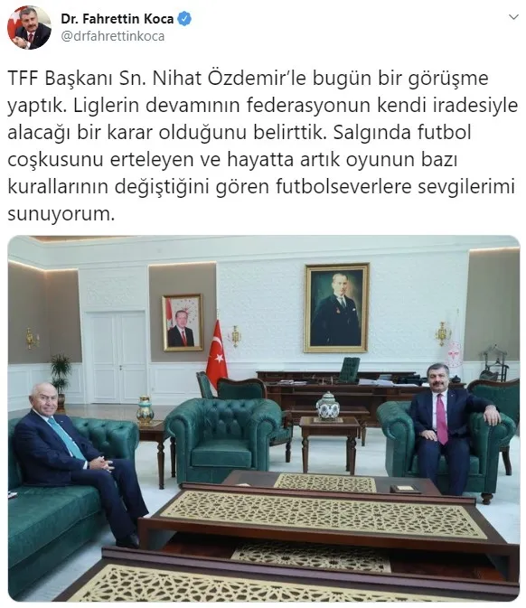Son dakika: Sağlık Bakanı Fahrettin Koca TFF Başkanı Nihat Özdemir ile görüştü - 1