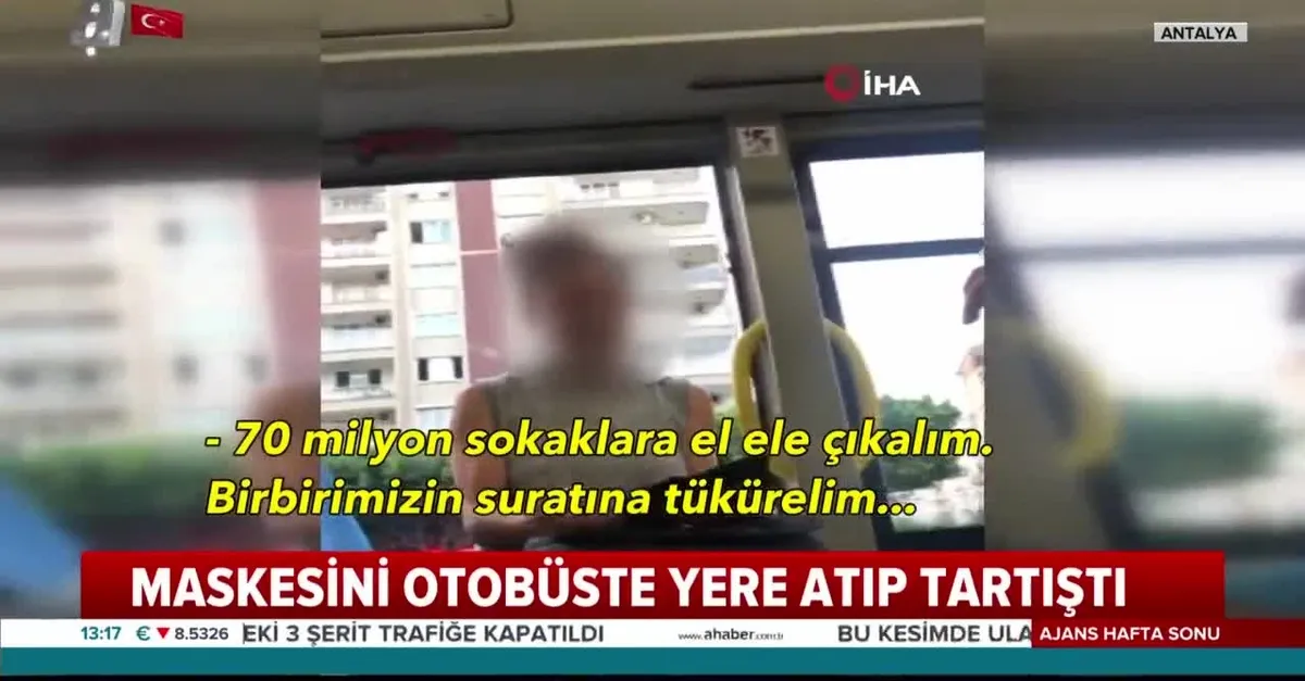 Maskesini otobüste yere atıp tartıştı