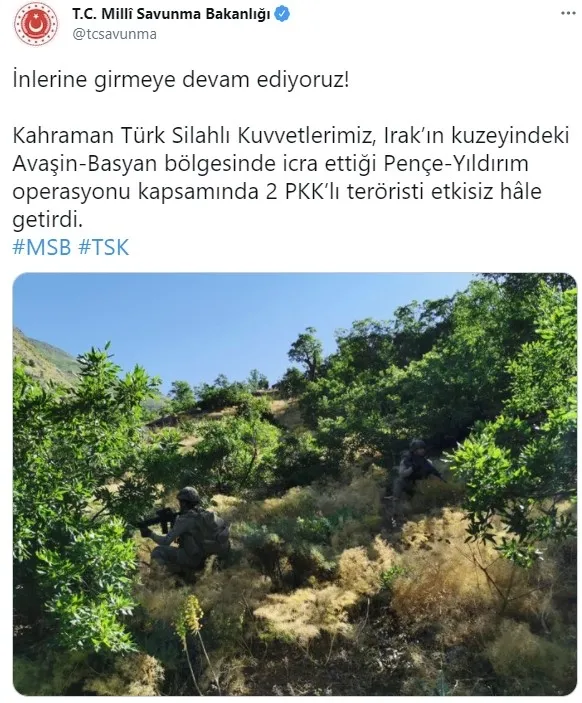 Son dakika: Irak'ta düzenlenen Pençe-Yıldırım operasyonunda 2 terörist öldürüldü! - 1