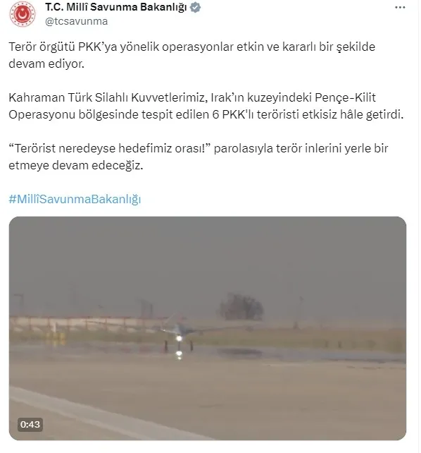 Irak’ın kuzeyinde operasyon! 6 PKK’lı terörist etkisiz hale getirildi