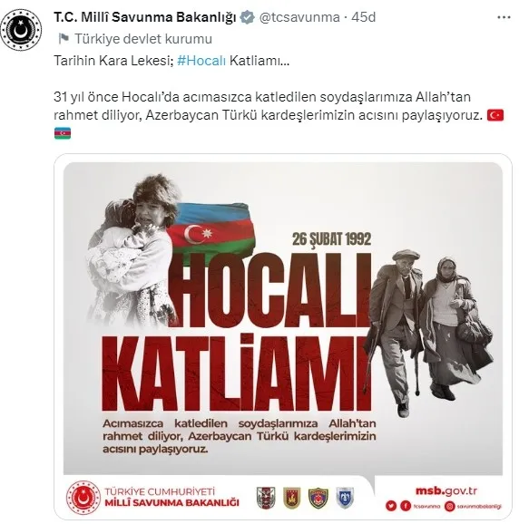 MSB Hocalı Katliamı kurbanlarını andı: Azerbaycan Türkü kardeşlerimizin acısını paylaşıyoruz - 1