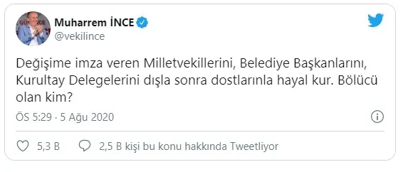 Muharrem İnce’den Kılıçdaroğlu’na cevap: Bölücü olan kim?