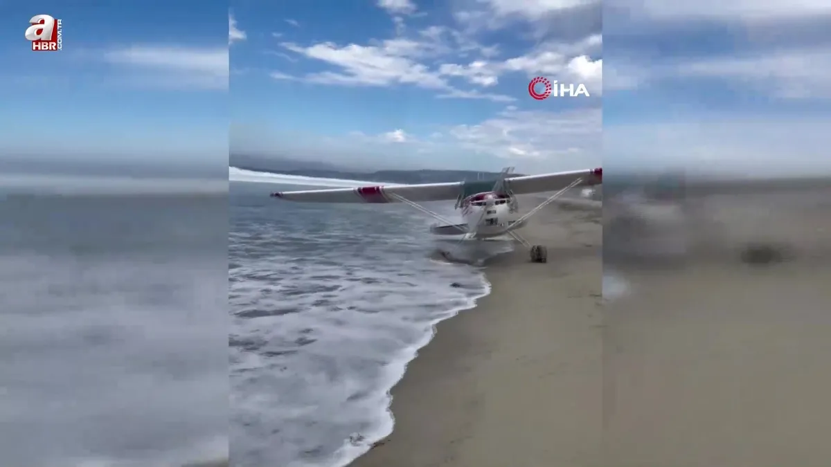 Motoru duran pervaneli uçak sahile acil iniş yaptı