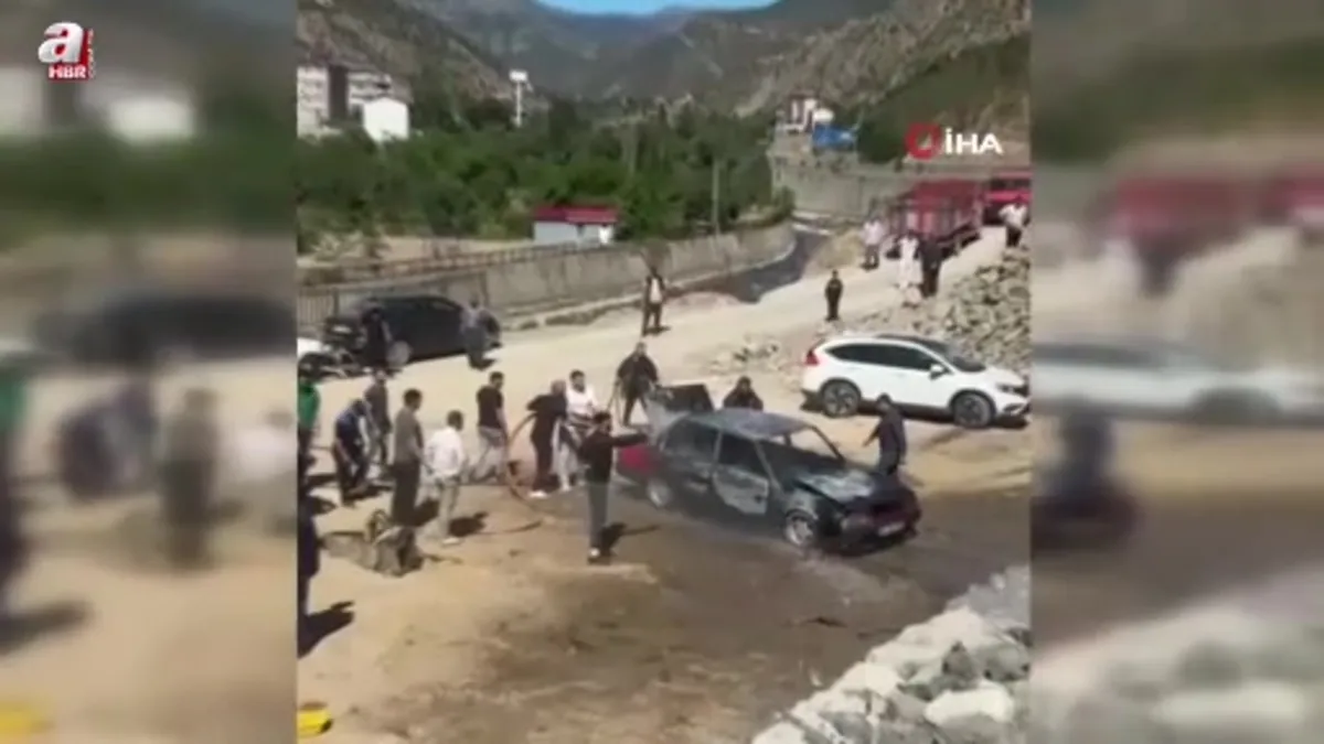 Gümüşhane’de park halindeki LPG’li otomobil alev alev yandı