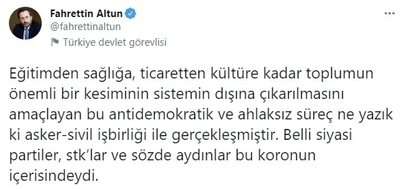 Son dakika: Fahrettin Altun’dan 28 Şubat darbedir açıklaması