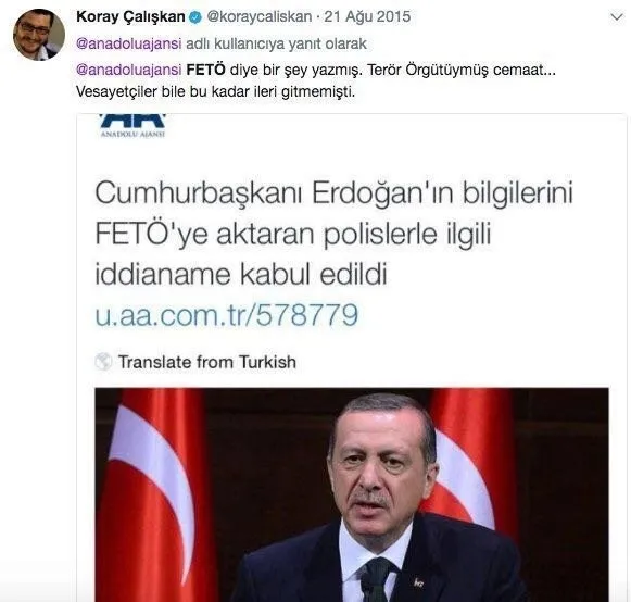 Koray Çalışkan’a FETÖ propagandası cezası