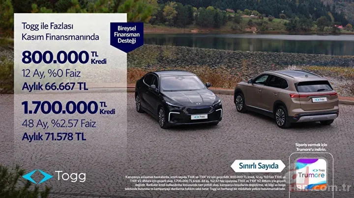 Togg’dan Kasım 2025’e özel finansman atağı! Sıfır faizli kredi fırsatı başladı: 66.667 TL taksitle T10X ve T10F listede 2