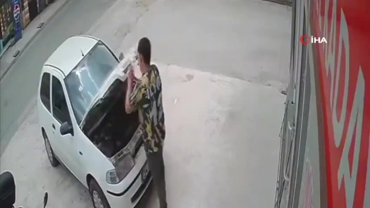 Otomobilin motoruna giren yılan teker sökülerek çıkarıldı