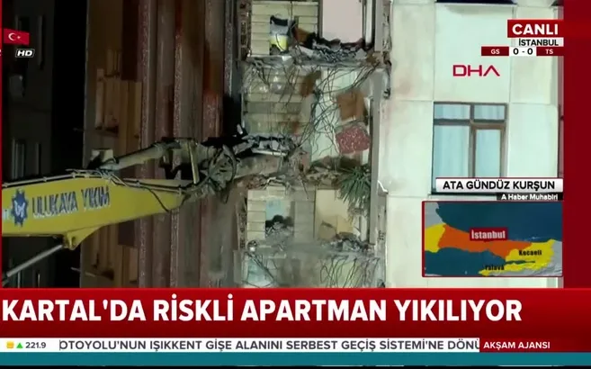 Kartal'da riskli apartman yıkıldı