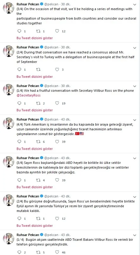 Bakan Ruhsar Pekcan ile ABD'li Bakan Wilbur Ross arasında kritik görüşme - 1
