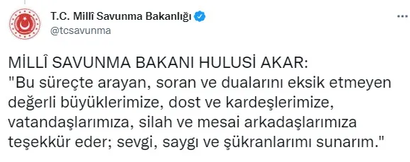 Son dakika: Milli Savunma Bakanı Hulusi Akar koronavirüs testinin negatif çıktığını açıkladı