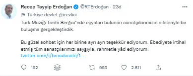 Başkan Erdoğan Cumhurbaşkanlığı Millet Kütüphane'sinde açılan Türk Müziği Tarihi Sergisi’ni gezdi! Merhum sanatçıların aile üyeleriyle sohbet etti - 5