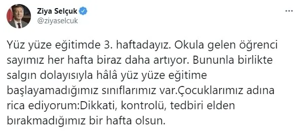 Son dakika: Milli Eğitim Bakanı Ziya Selçuk’tan yüz yüze eğitim açıklaması