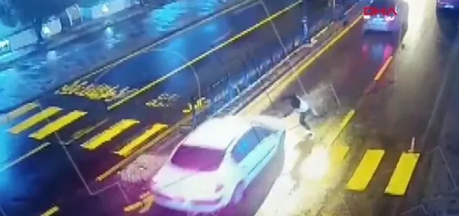 Nevşehir’de Yaya yolunda bekleyen kişi otomobilin üzerine atladı; olay kamerada