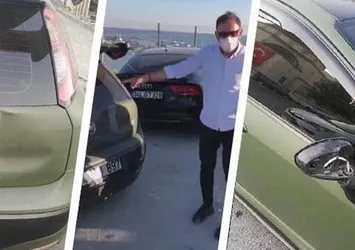 Beylikdüzü'nde skandal olay! Hatalı park eden aracı tekmeledi