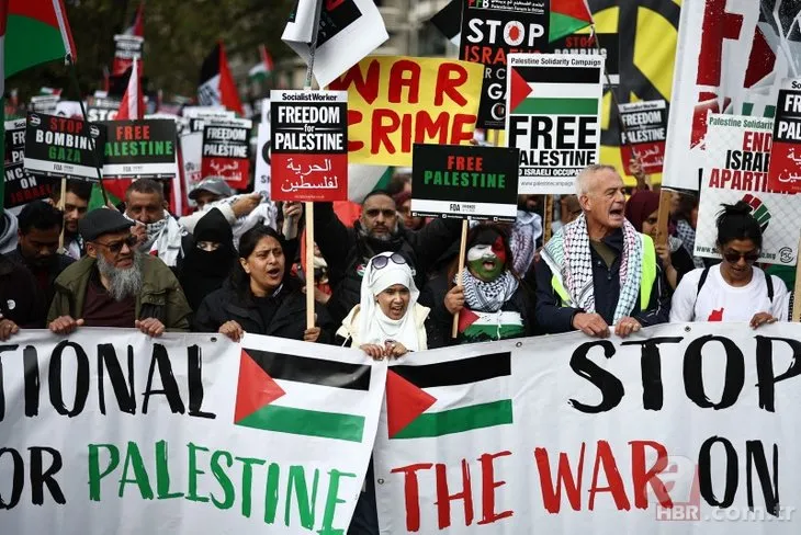 İsrail’e öfke Gazze’ye destek! İngiltere’de on binler Filistin için toplandı