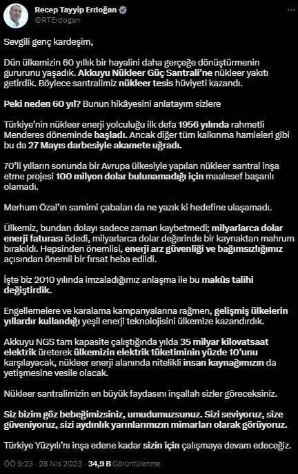 Başkan Erdoğan’dan Akkuyu paylaşımı! İşte 60 yıllık hayalin hikayesi