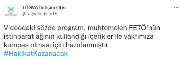 TÜGVA’dan FETÖ’cü Cevheri Güven’in iftiralarına sert tepki: Söz konusu program FETÖ’nün istihbarat ağı