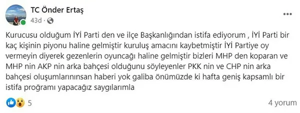 İYİ Parti’de istifa krizi! Önder Ertaş zehir zemberek sözlerle görevinden ayrıldı: Birkaç kişinin piyonu haline geldi