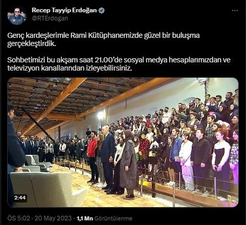 Başkan Erdoğan Rami Kütüphanesi'nde gençlerle bir araya geldi: 21.00'de sosyal medya hesaplarında ve televizyonlarda - 1