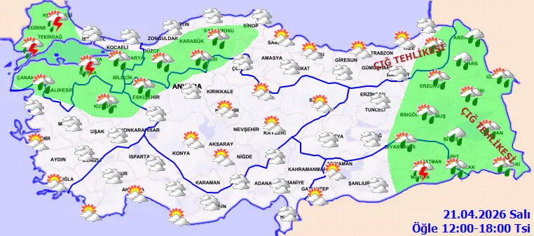 valilik-ve-mgmden-ortak-uyari-cok-kuvvetli-saganak-geliyor-1776748596092.jpg 21 Nisan Salı günü saat 12:00-18:00 arası Türkiye geneli hava durumu haritası (Fotoğraf: MGM)