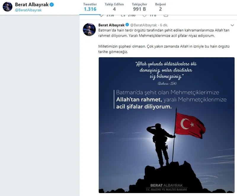 Bakan Berat Albayrak'tan şehitler için mesaj - 1