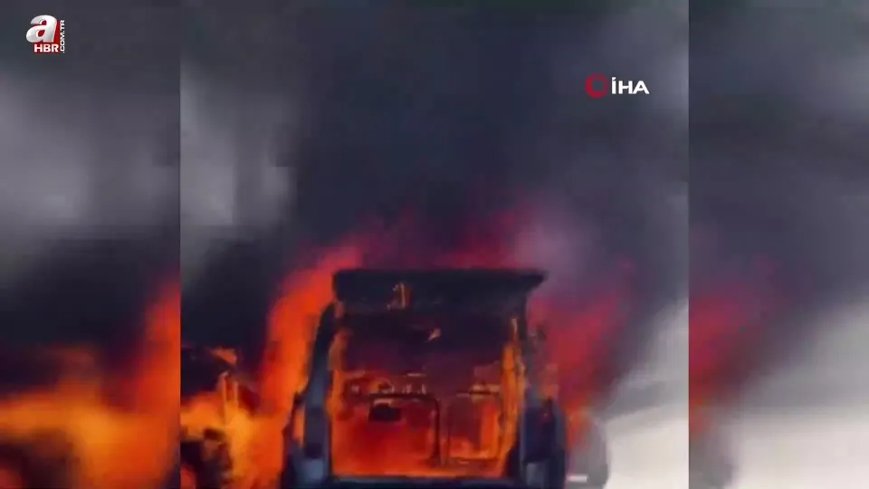 E-5’te hafif ticari araç alev alev yandı!