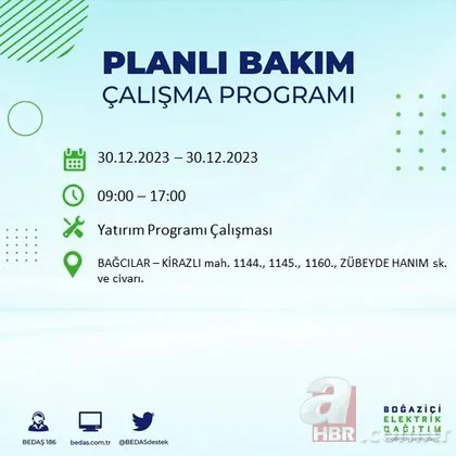 İstanbul’da elektrik kesintisi! 30-31 Aralık tarihlerinde yaşanacak! Bazı yerlerde 8 saati bulacak...