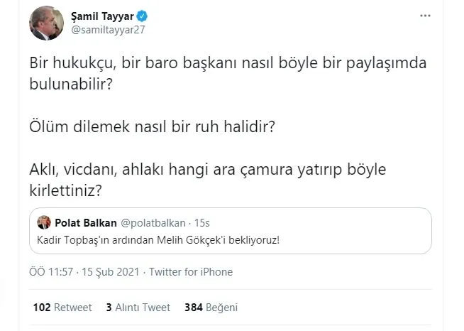 Antalya Barosu Başkanı Polat Balkan Topbaş’ın ardından Gökçek’in ölümünü istedi! Tepki yağıyor: Bu nefretle nasıl insan haklarını savunacaksınız?