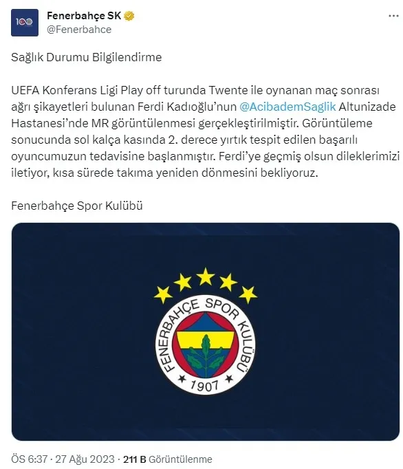 Fenerbahçe’de sakatlık şoku! Ferdi Kadıoğlu’nun kalça kasında...