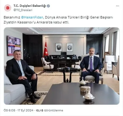 Bakan Fidan’dan önemli kabul: Dünya Ahıska Türkleri Birliği Genel Başkanı ile görüştü
