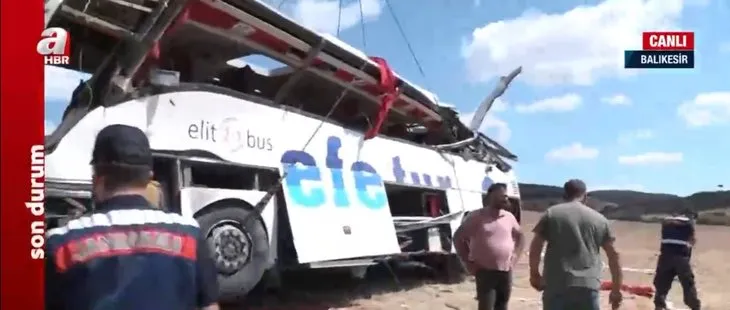 Balıkesir’de yolcu otobüsü takla attı! Yürek yakan görüntüler