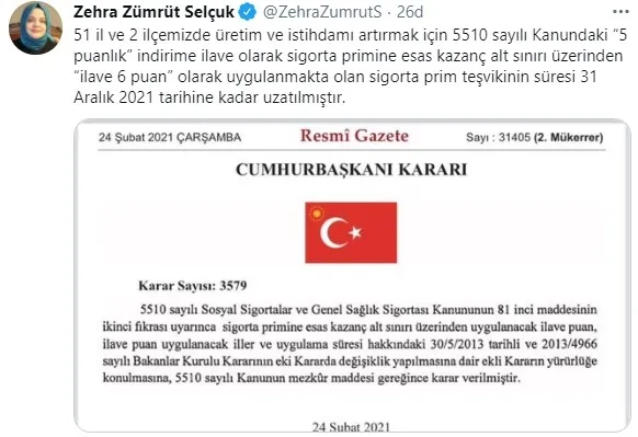 Aile, Çalışma ve Sosyal Hizmetler Bakanı Zehra Zümrüt Selçuk: Sigorta prim teşviki süresi uzatıldı - 1