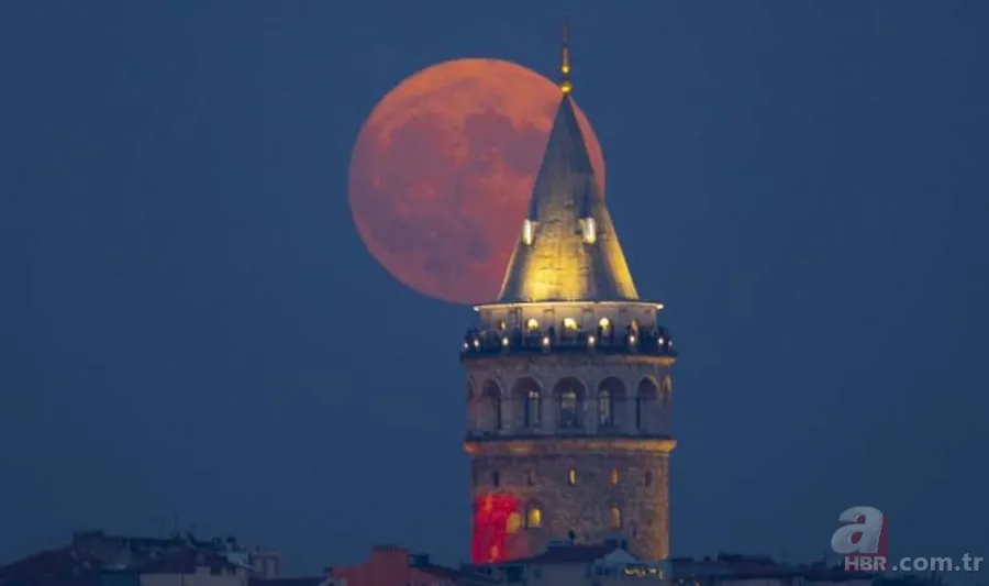 Eşsiz manzara! 'Süper Ay' İstanbul'da Galata Kulesi ile birlikte görüntülendi 8