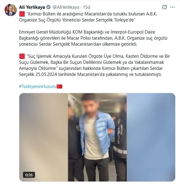 Kırmızı Bülten ile aranan organize suç örgütü yöneticisi Serdar Sertçelik Türkiye'ye getirildi - 1