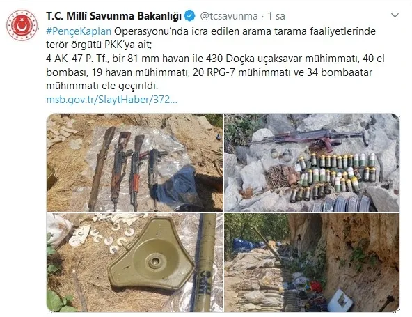 Son dakika: MSB: Barış Pınarı bölgesinde 2 PKK-YPG’li öldürüldü